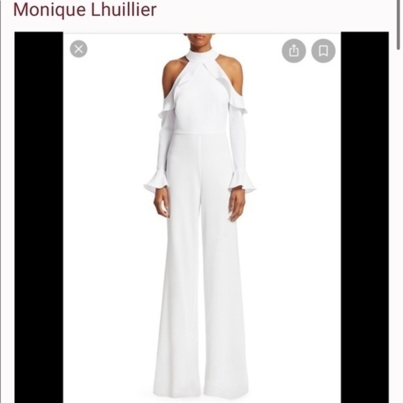 Monique Lhuillier Pants - Nwt Monique Lhuillier Sz 4 white jumpsuit bachelorette party bride